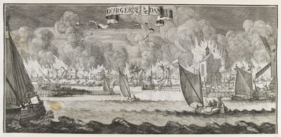 Pohled na vesnici Durgerdam, poblíž Amsterdamu, během požáru v roce 1687 (rytina) od Jan Luyken