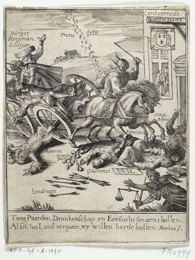 Kreslený film zobrazující údajné francouzské smýšlení Amsterdamu, 1690 od Jan Marlois