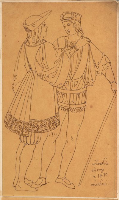 Skarbczyk. Zwei stehende Männer in italienischen Kostümen aus dem 14. Jahrhundert od Jan Matejko