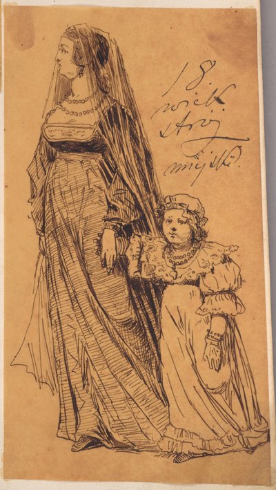 Skarbczyk. Frau mit Mädchen in Kleidung des 18. Jahrhunderts od Jan Matejko