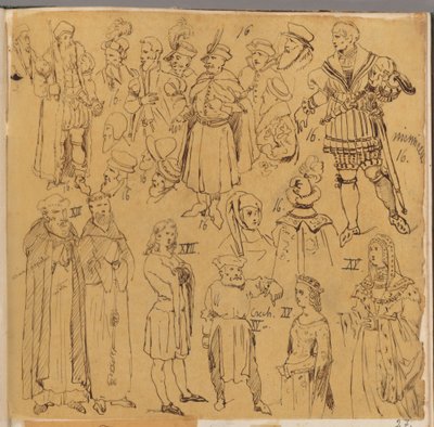 Skarbczyk. Verschiedene Personen in Kleidern aus dem XIII., XV. und XVI. Jahrhundert od Jan Matejko