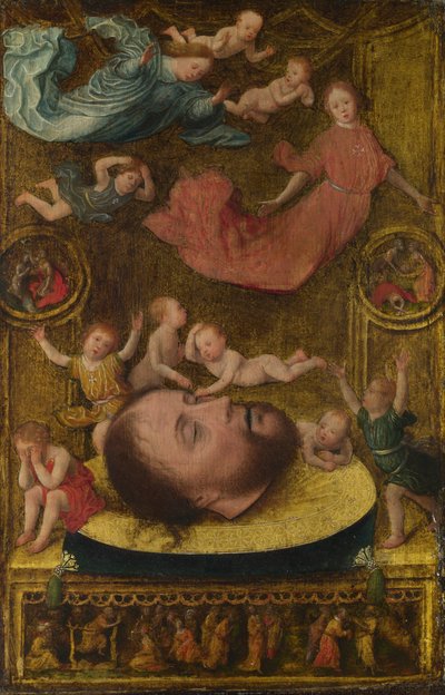 Hlava svatého Jana Křtitele s truchlícími anděly a Putti, počátek 16. století. od Jan Mostaert