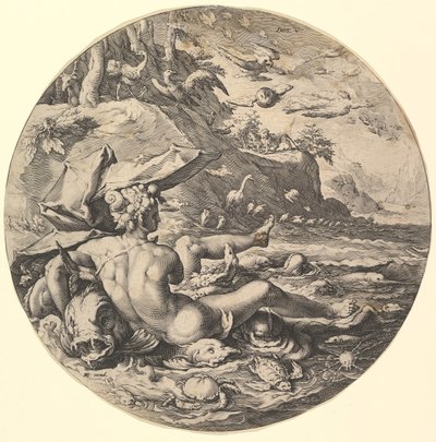 The Fifth Day Dies V, ze série Stvoření světa, ca. 1597. od Jan Muller