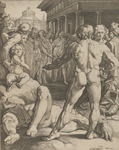Boj mezi Ulyssesem a Irusem, ca. 1590 od Jan Muller