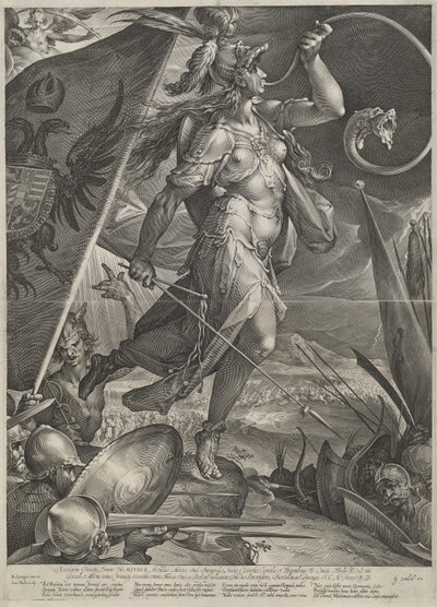 Bellona vede císařské armády proti Turkům od Jan Muller after Bartholomaeus Spranger