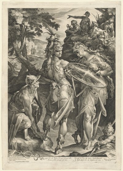 Minerva a Merkur vyzbrojují Persea od Jan Muller, after Bartholomaeus Spranger