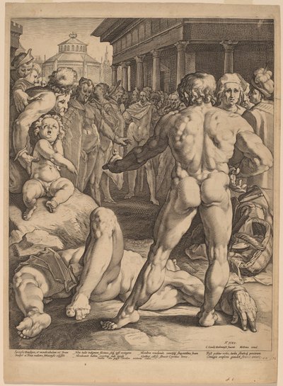 Boj mezi Ulyssesem a Irusem od Jan Muller, after Cornelis Cornelisz van Haarlem