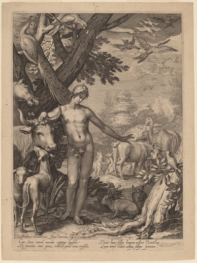 Adam pojmenovává zvířata od Jan Pietersz Saenredam after Abraham Bloemaert