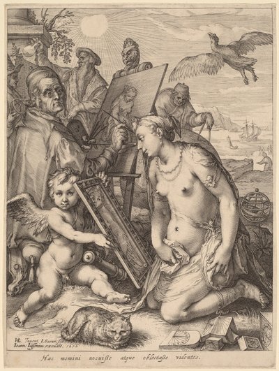 Umělec maluje nahou ženu: Alegorie vizuálního vnímání od Jan Pietersz Saenredam, after Hendrik Goltzius