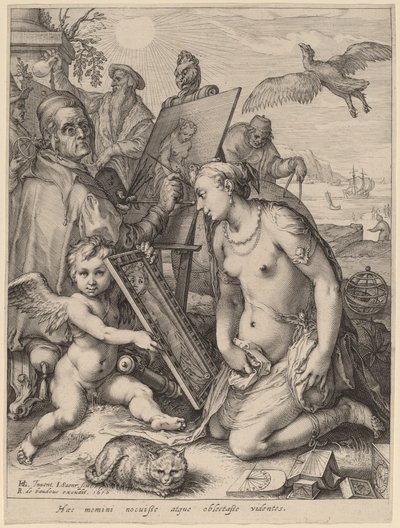 Umělec maluje nahou ženu: Alegorie vizuálního vnímání od Jan Pietersz Saenredam after Hendrik Goltzius
