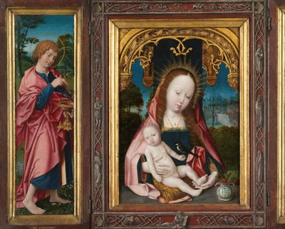 Triptych s Pannou a dítětem, svatým Janem Evangelistou (levé křídlo) a Máří Magdalenou (pravé křídlo) od Jan Provoost