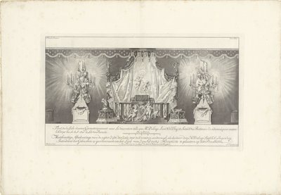 Zadní část místnosti s majestátem prince Viléma IV., 1751 Fond de la sale dessiné Geometriquement (...) / Meetkonstige Afteekeninge of back Zijde der Zale s Cieraden soodanigh jako ty od den Hr. Delage Leuit. Col: Ingen.r a Intendant od Jan Punt