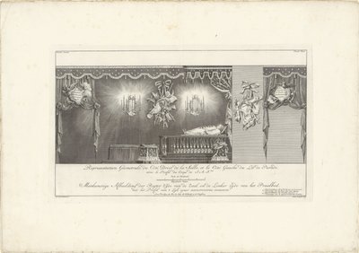 Pravá strana sálu s majestátem prince Viléma IV, 1751 Representation Geometrale du Côte Droit (...) / Meetkonstige Obrázek pravé strany haly a levé strany postele Splendor s profilem 