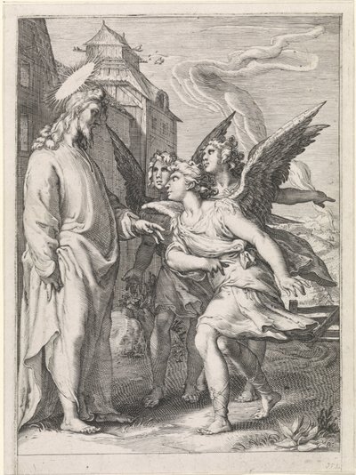 Kristus se třemi anděly Podobenství o plevelu mezi obilím (název série) od Jan Saenredam (attributed to)