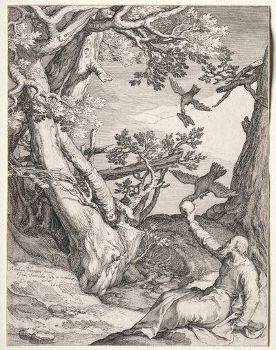 Eliáš v divočině Krmený havrany, 1604. od Jan Saenredam