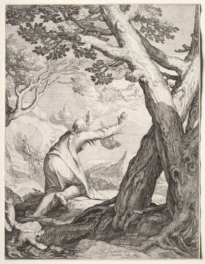 Elizeus a Eliášův Ohnivý vůz, 1604. od Jan Saenredam