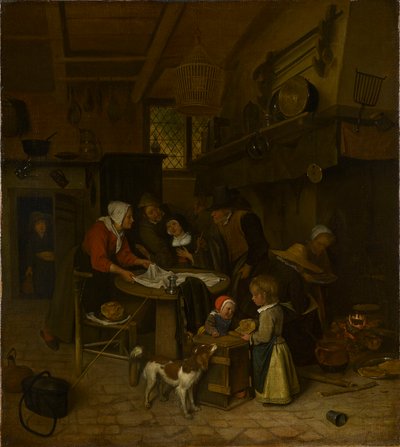 Scéna v selské kuchyni se sluhou, který pokládá utěrku od Jan Steen