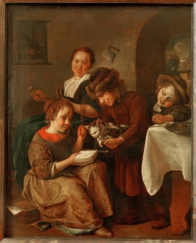 Děti učí kočku číst od Jan Havickszoon Steen