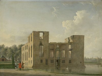 Zadní pohled na hrad Berckenrode v Heemstede po požáru Hrad Berkenrode, Heemstede, po požáru 4.–5. května 1747: Pohled zezadu od Jan Ten Compe
