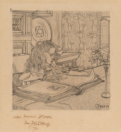 Charley se dívá na album tisků od Jan Toorop