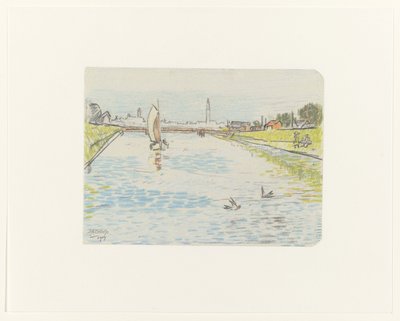 Pohled na kanál s plachetnicí od Jan Toorop