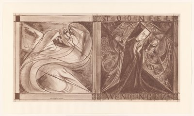 Obal pro Twists s jeptiškou s květinami a dvěma duchy, jeden s maskou v ruce od Jan Toorop