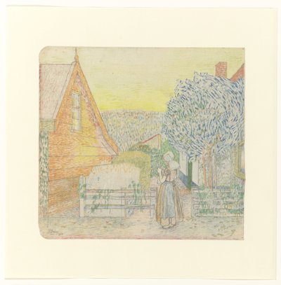 Zeeland dívka, pletení na nádvoří od Jan Toorop