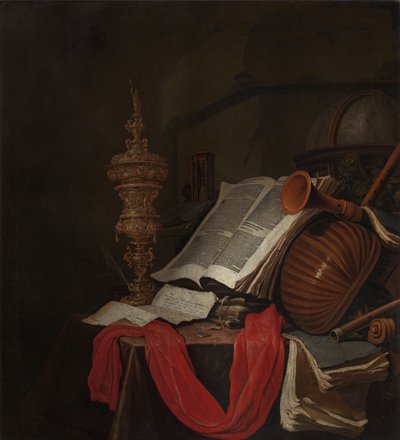 Zátiší s hudebními nástroji a knihami Vanitas od Jan Vermeulen