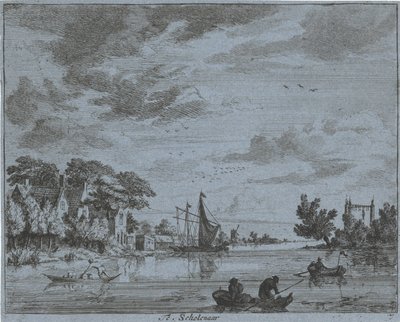 Podnikání na řece Te, školák (titul na předmětu) Krajiny oblasti Haarlem (název série) Gesigten mimo Haarlem, hotovo. J.V.V. (název série na objektu) od Jan Vincentsz. van der Vinne