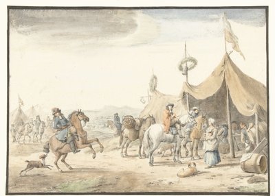 Armádní tábor s jezdci od Jan Vincentsz. van der Vinne