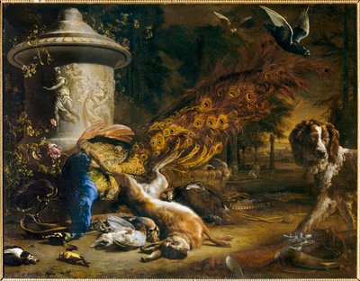 Zátiší s pávem a psem aneb Produkty lovu. 1696 ... od Jan Weenix
