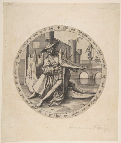 Bohatý muž hrající na housle na čelistní kosti, ca. 1568. od Jan Wierix