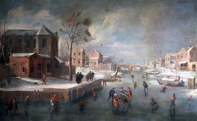 Talvimaisema ja kirkko, Jan Wildens (1586-1653), öljy kankaalle. od Jan Wildens