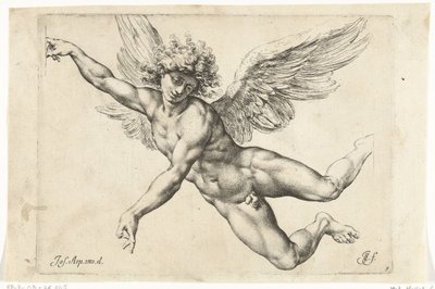 Studie pro nahého létajícího anděla Paradigms graphices variorum artificum (název série) od Jan de Bisschop