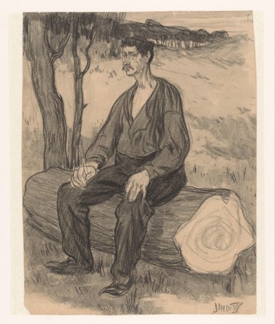 Muž sedící na kmeni stromu od Jan de Waardt (signed by artist)