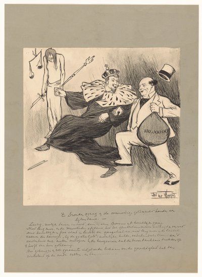 Opilá autorita a příliš sebevědomá moc peněz předvádějí tanec mrtvol (název na předmětu) od Jan de Waardt (signed by artist)