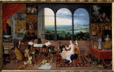 Sluch. Alegorie pěti smyslů Obraz Jana I. Brueghel Dit De Velours (1568-1625) Ec. Podvod od Jan the Elder Brueghel