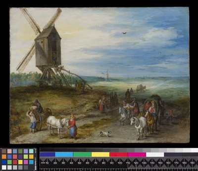 Krajina s mlýnem a vozíky, c.1611 (olej na mědi) od Jan the Elder Brueghel