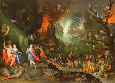 Orfeus s hrou na harfu na Pluto a Persefonu v podsvětí od Jan the Elder Brueghel