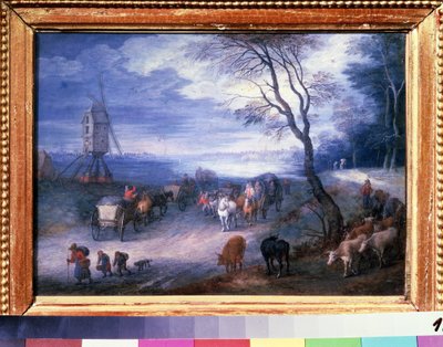 ""Paysage au moulin"" (Krajina s větrným mlýnem) Obraz Jana Brueghela I. (Jean Breughel, Bruegel nebo Breugel) známý jako De Velours (l