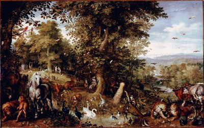 Věčný ráj Všechna zvířata stvoření zastoupená ve dvojicích. Obraz Jana Bruegela (nebo Breugel nebo Brueghel nebo Breughel), bývalý známý jako Bruegel de Velours (1568-1625) Řím Galleria Doria Pamphilj od Jan the Elder Brueghel