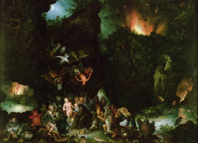 Pokušení svatého Antonína - Peklo, 1594 (olej na mědi) od Jan the Elder Brueghel