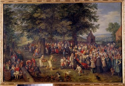 Svatební hostina Scéna svatební večeře ve vesnici. Obraz Jana Brueghela (nebo Bruegel nebo Brueghel nebo Brueghel) bývalý známý jako Bruegel de Velours (1568-1625) Madrid 17. století, Musee du Prado od Jan the Elder Brueghel