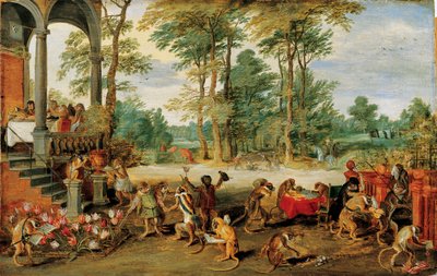 Satira tulipánové mánie, c. 1640 (olej na dřevě) od Jan the Younger Brueghel