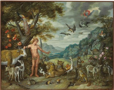 Adam pojmenovává zvířata, z Příběhu Adama a Evy od Jan Brueghel the Younger
