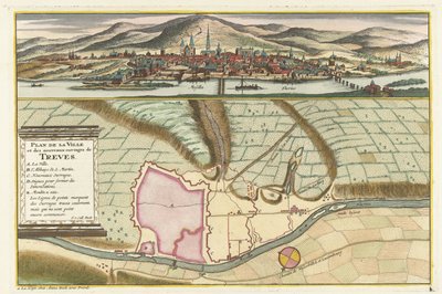 Mapa Trevíru, 1704 Plan de la Ville et: Chateau: de Traarbach (název na objektu) od Jan van Call (II)