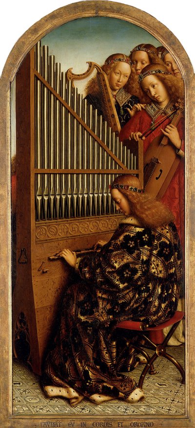 Gentský oltář. Adoration of the Mystic Beránka: Music-making Angels, 1432. od Jan van Eyck