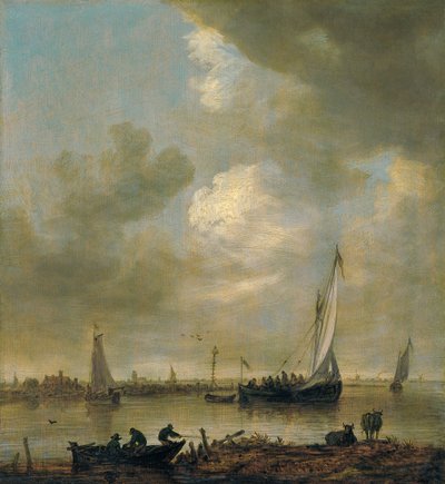 Ústí řeky se "šmakuládami" , rybáři a napájením dobytka od Jan van Goyen