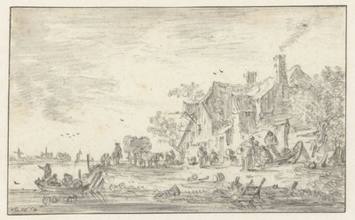 Farma na břehu řeky od Jan van Goyen