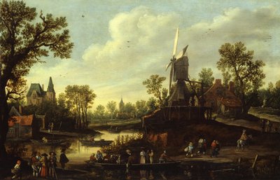 Německy: Flusslandschaft mit Fähre Říční krajina s přívozem od Jan van Goyen